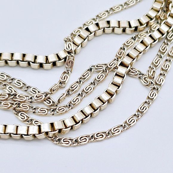 West Germany Necklace Vintage Silver Tone Swirl Box Triple Strand LONG 54" - Picture 5 of 9